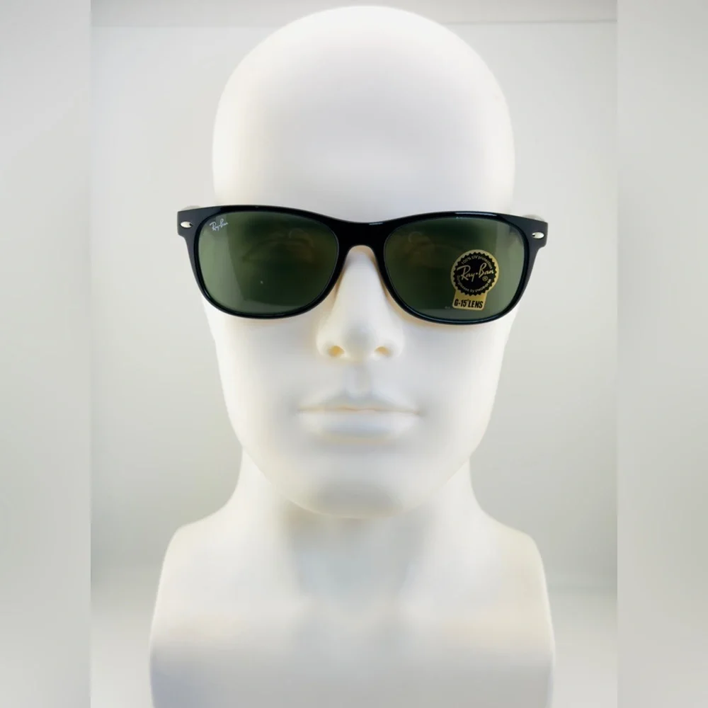 Ray-Ban Sunglasses New Wayfarer Classic RB2132 Polished black Frame Green Lenses - Picture 3 of 14